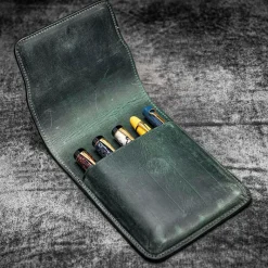 Galen Leather | Estuche Leather Flap Pen Case for Five Pens Crazy Horse Forest Green