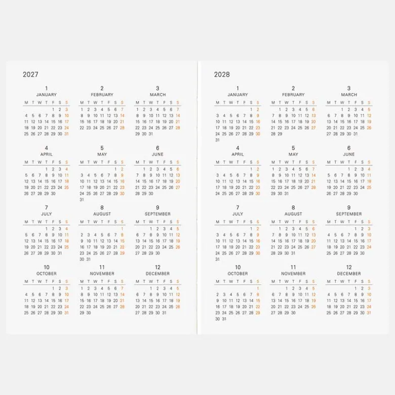 Hobonichi | Agenda Hobonichi Techo A6 Planner (Inglés) 2027